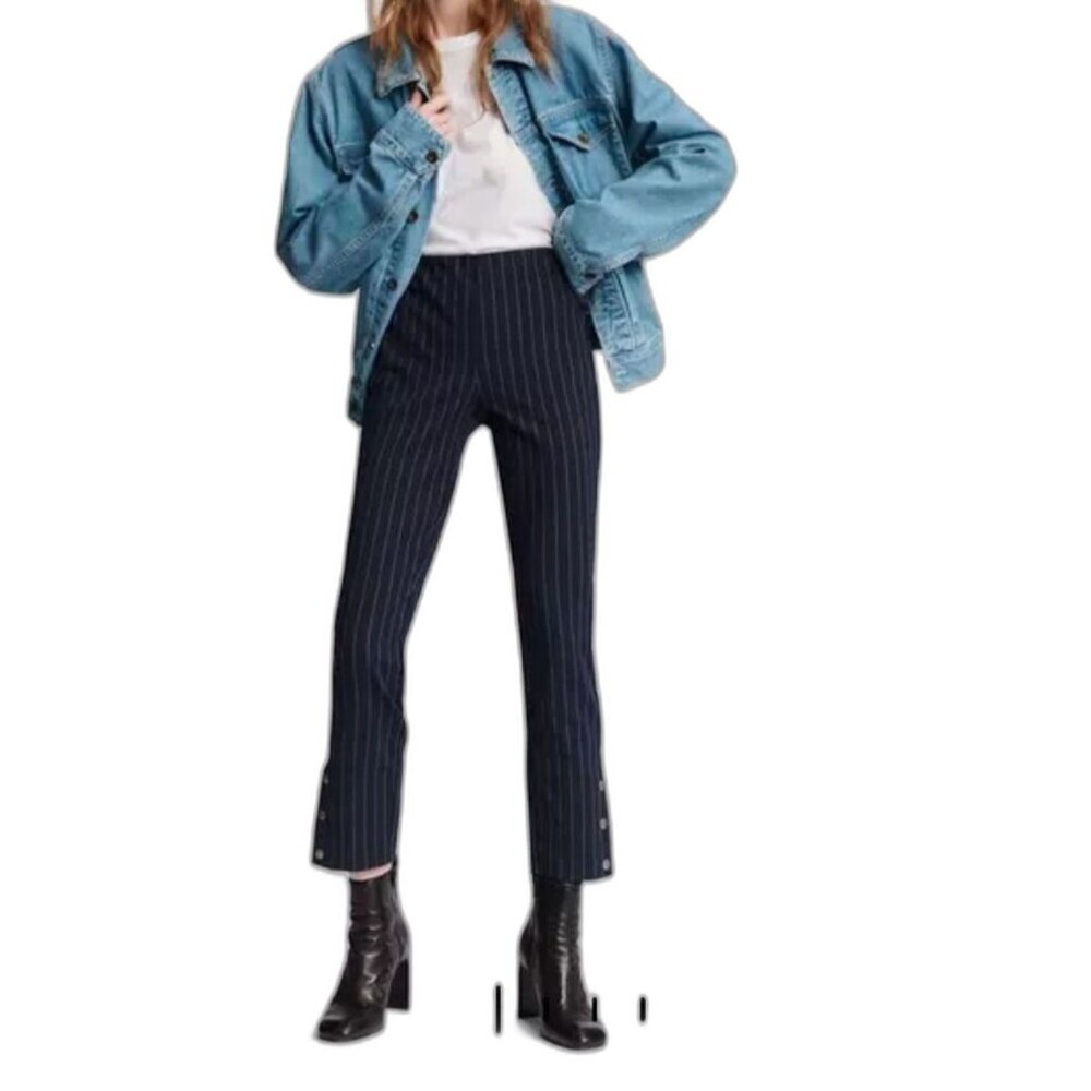 Rag & Bone Women's Simone Pant Navy Striped Cropped High Rise Business Casual 8